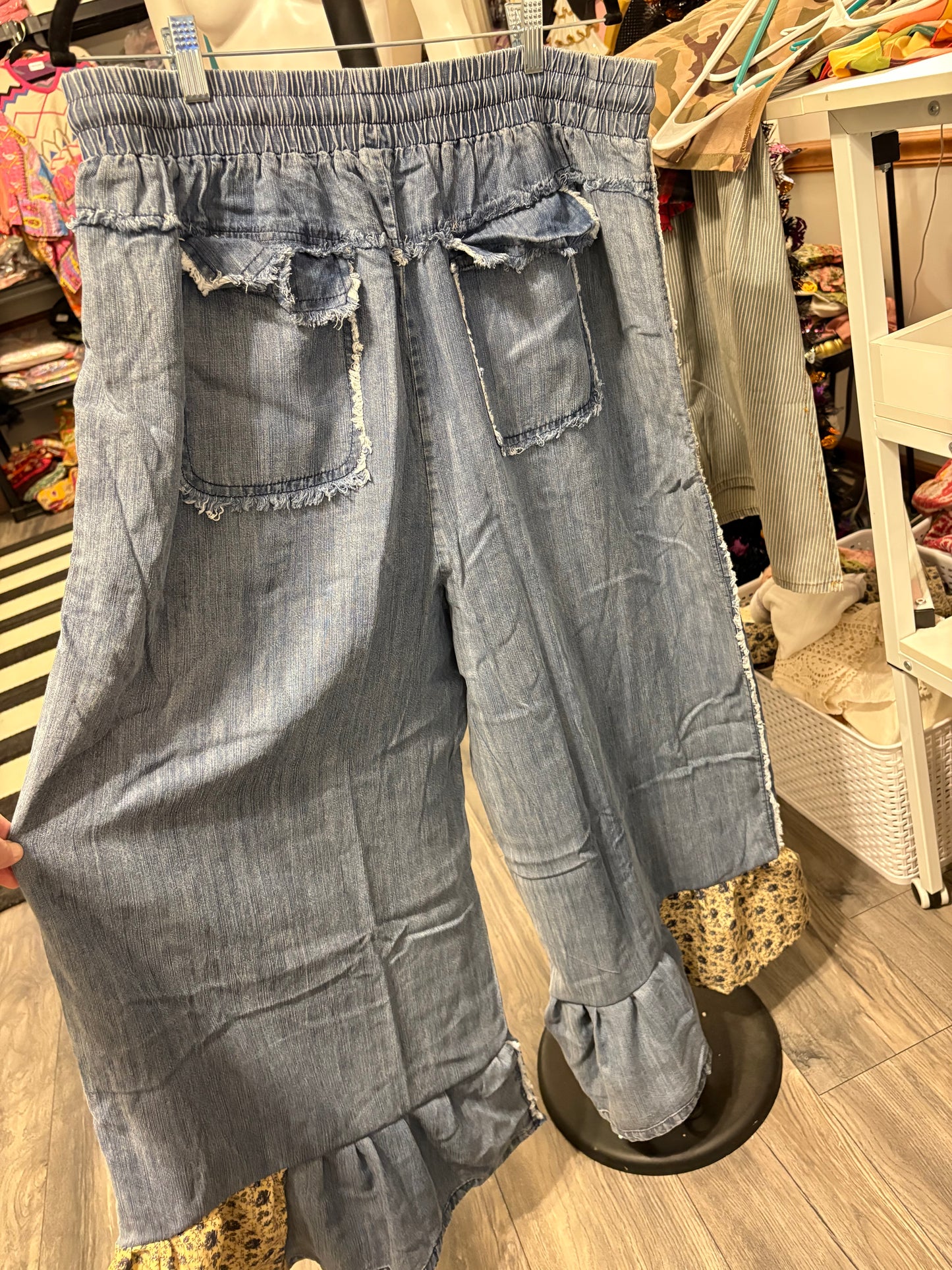 Hollys Upcycled Ruffled Denim Chambray Pants 1X