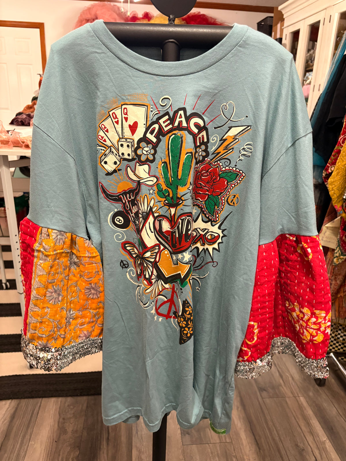 Peace and Love Glam Sleeve Tee One Size fits a Small to XL