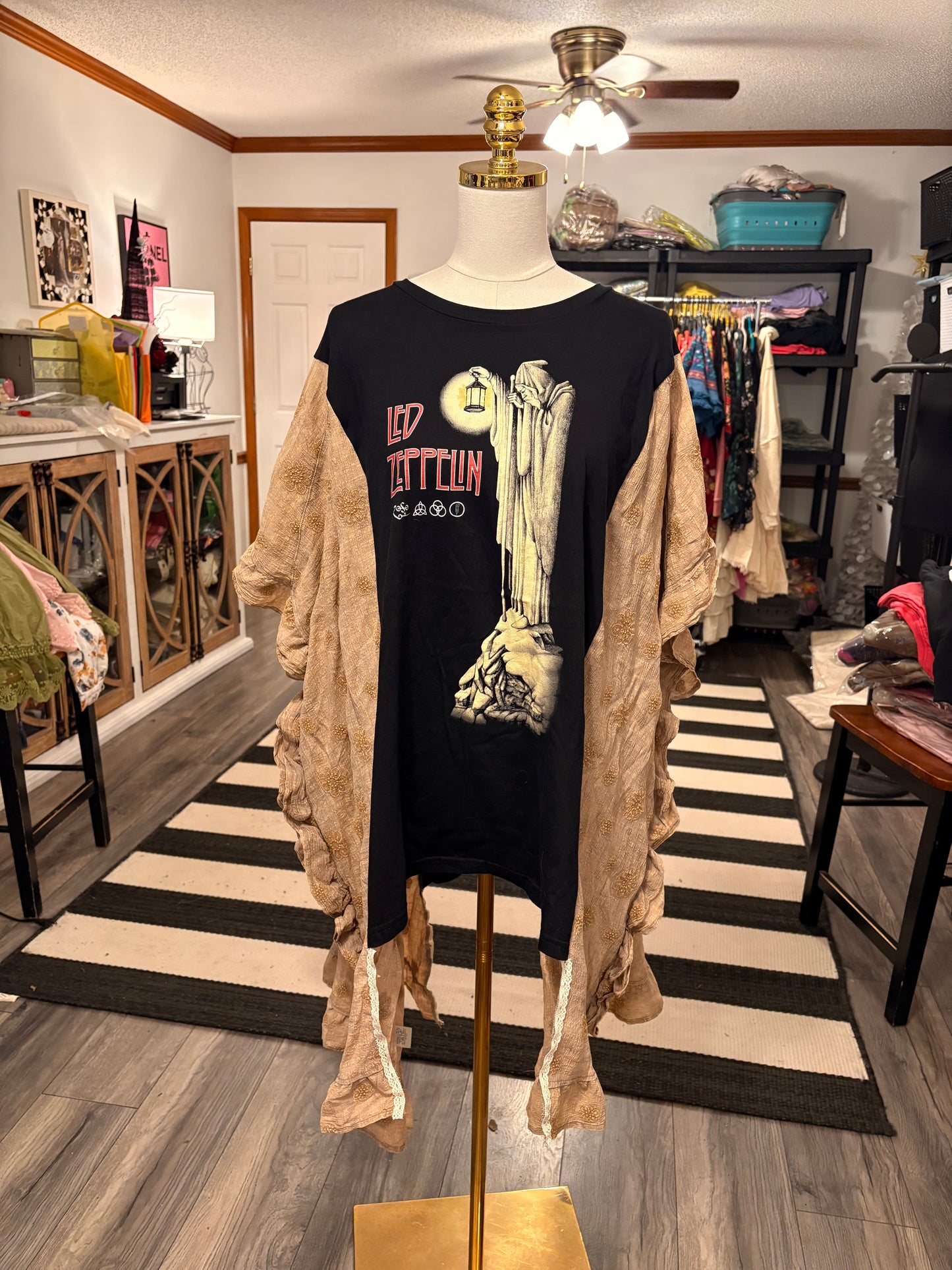 Zeppelin Upcycled Rockstar Fairytale Ruffled Kimono One Size Fits a Large to 3X Oversized!