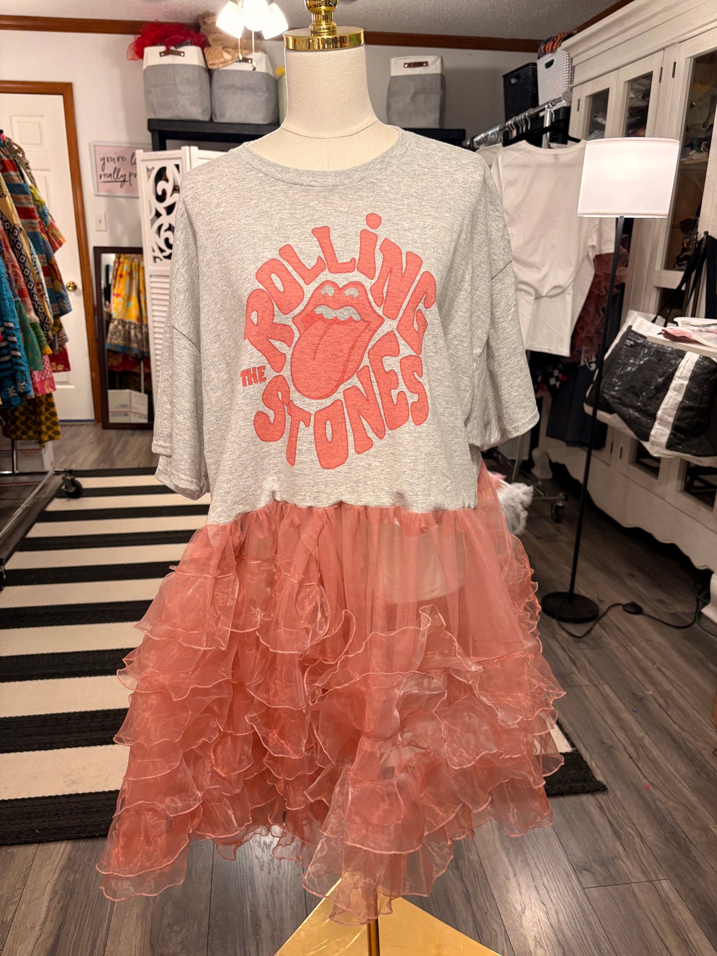 Pink Stones Rockstar Ruffle Top/Dress One Size Fits a Small to XXL