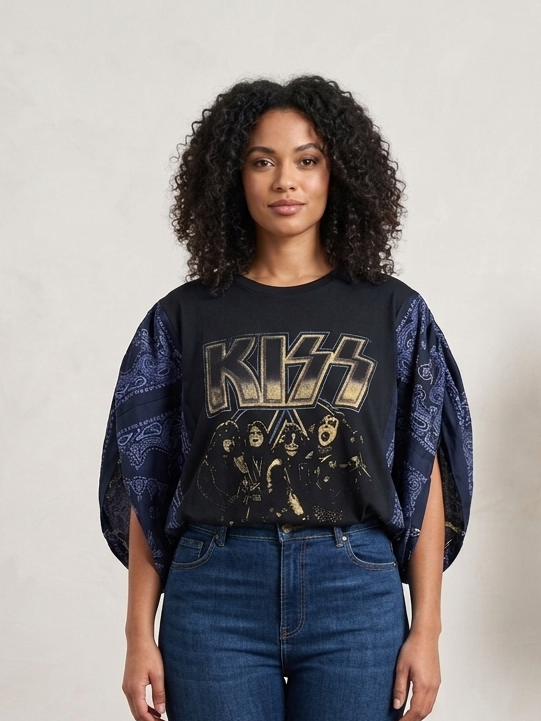 Rock and Roll All Night Bubble Bandana Sleeve Tee Fits a Small to XXL