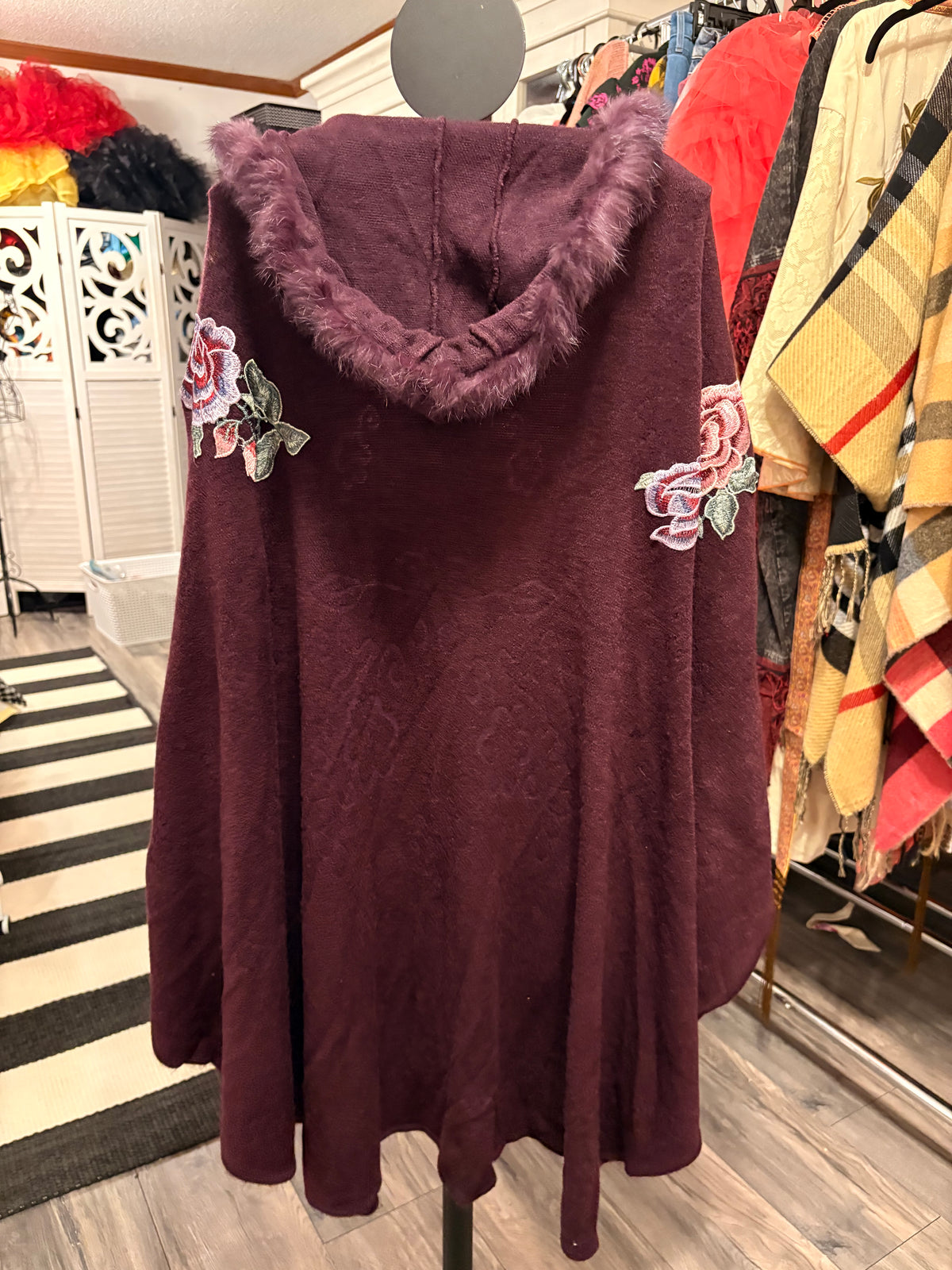 Dark Plum Hand Embroidered Fairytale Cape by Aratta One Size Fits a Small to 3X