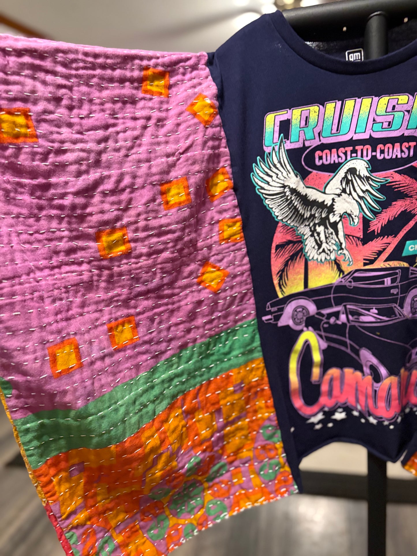 Camaro Upcycled Vintage Kantha Poncho Tee Fits A Size Small to XXL