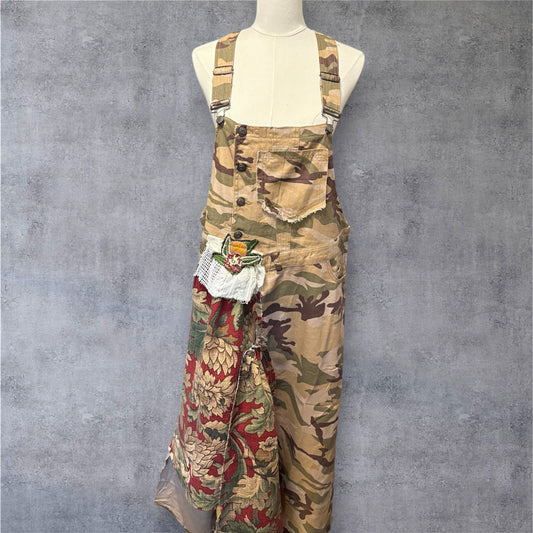 Floral Camo Upcycled Patchwork Overall Dress One Size Fits a Small to XL