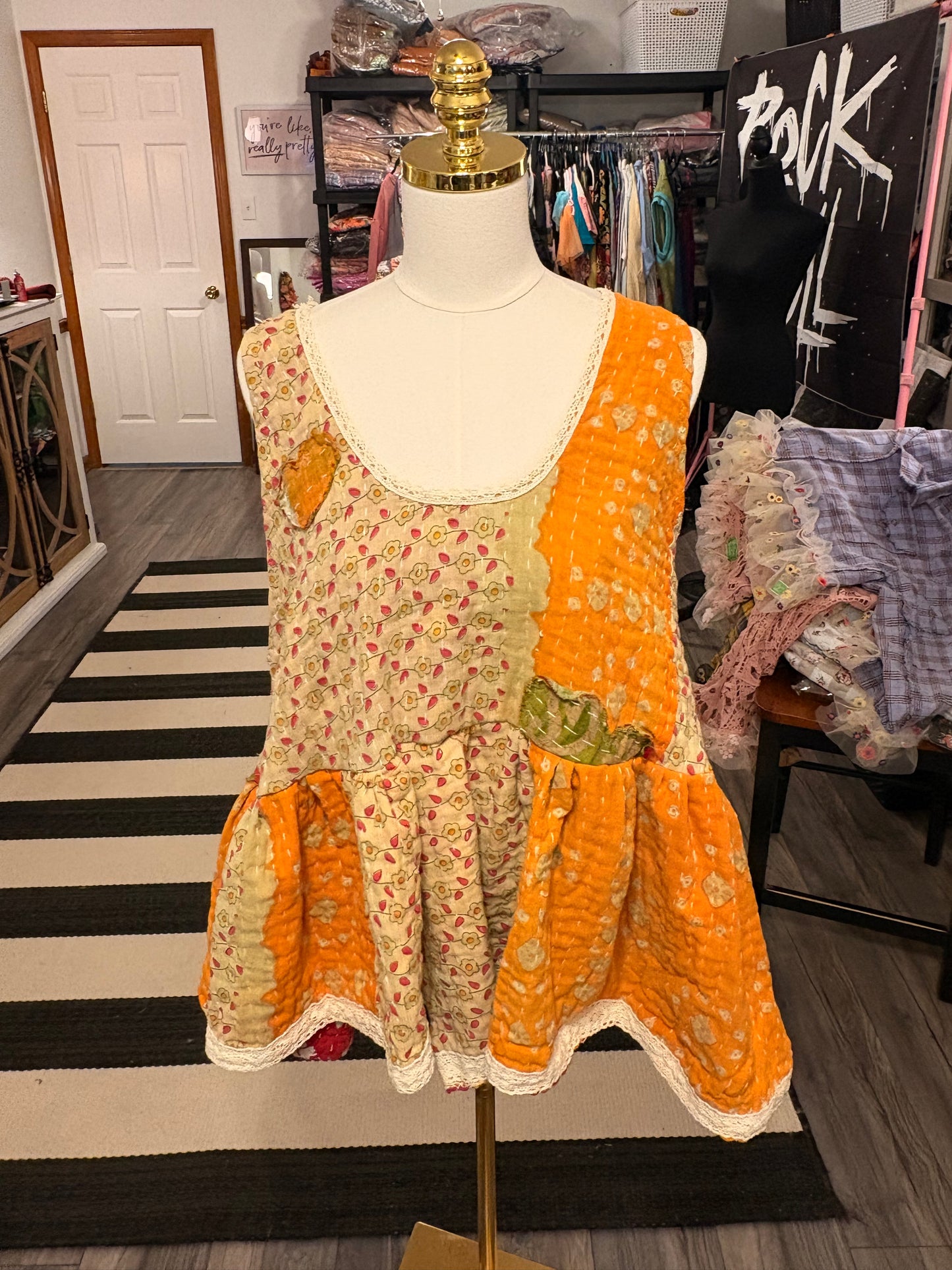 Van Gogh Upcycled Vintage Kantha Quilt ART Tank One Size Fits A Small to XXL Oversized