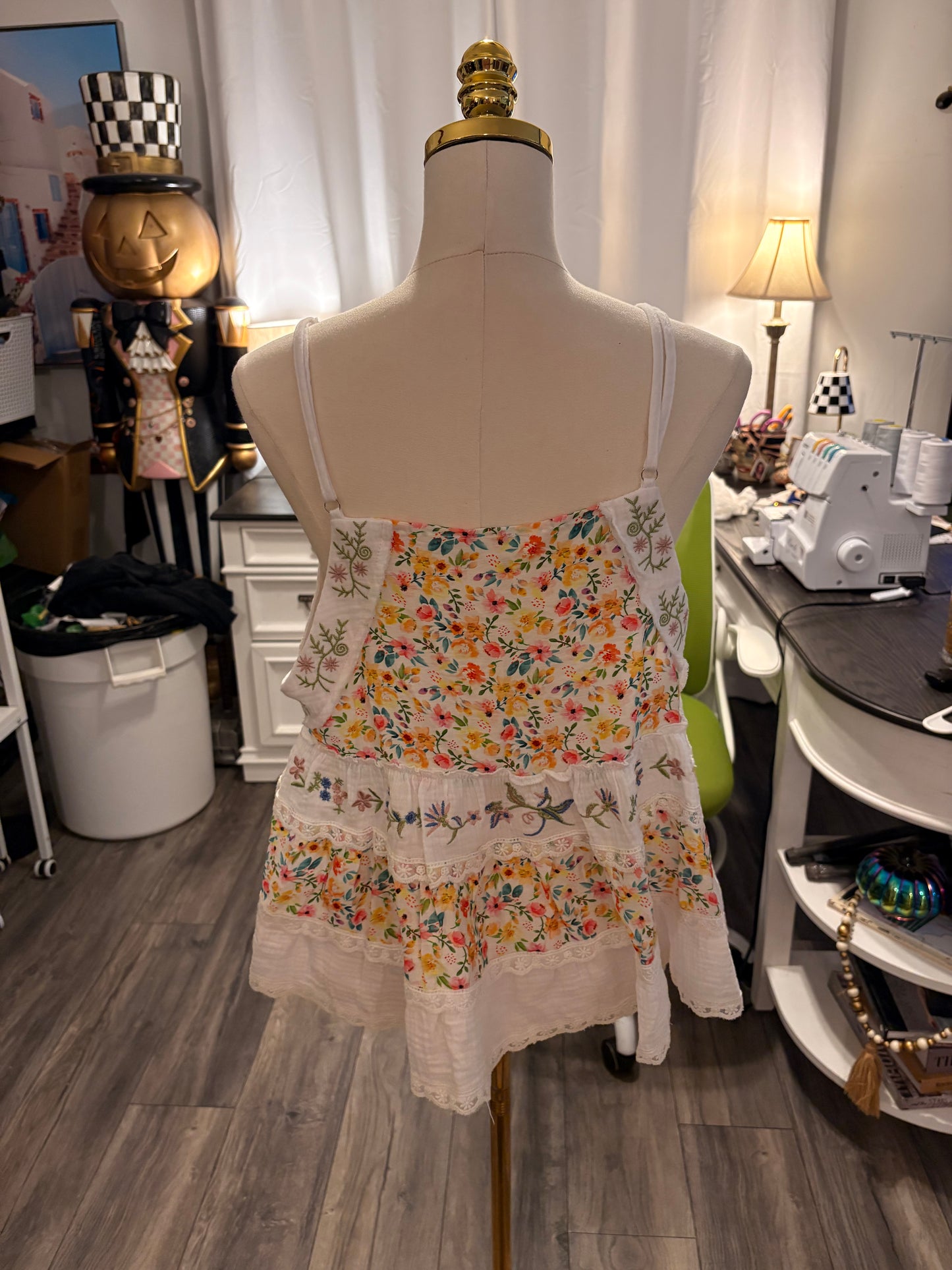 Embroidered Ruffle Tank Large