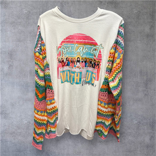 Sit With Us Upcycled Crochet Sweater Tee One Size Fits a Small to XXL Oversized