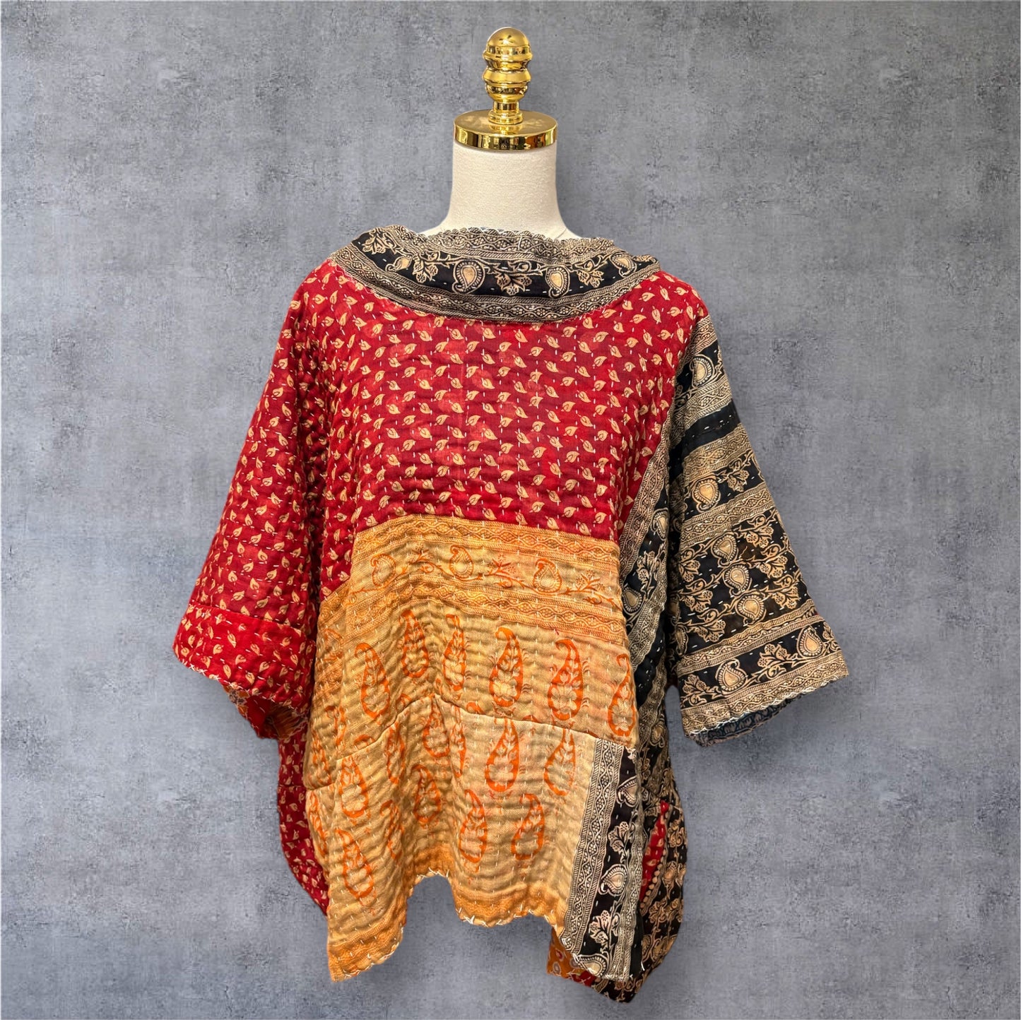 Raphael Upcycled Vintage Kantha Quilt ART Layering Top One Size Fits A Small to 3X Oversized