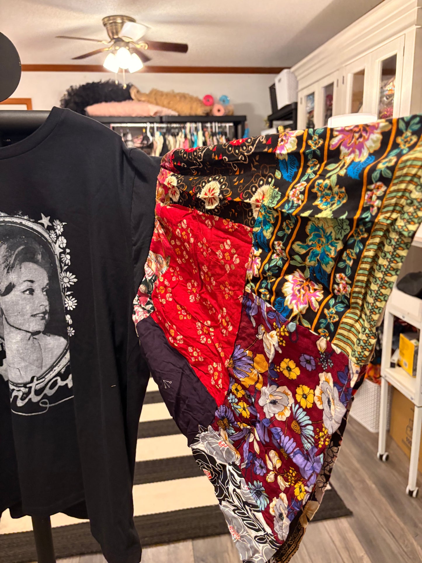 Young Dolly Flare Patchwork Sleeve Tee Fits a Small to 2X