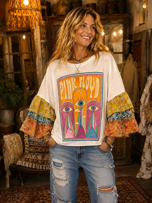 Brick in the Wall Glam Ruffle Sleeve Tee One Size Fits a Small to XL