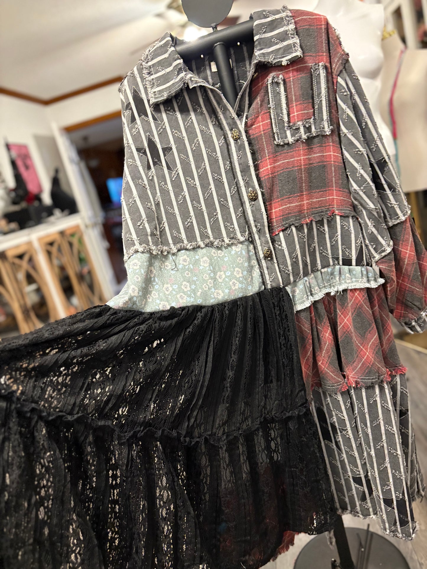 Rockstar Upcycled Denim Patchwork Dress/Long Top One Size Fits Most