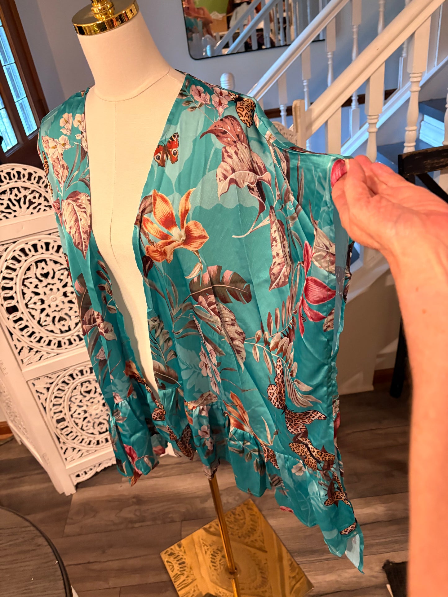 Teal Ruffle Kimono