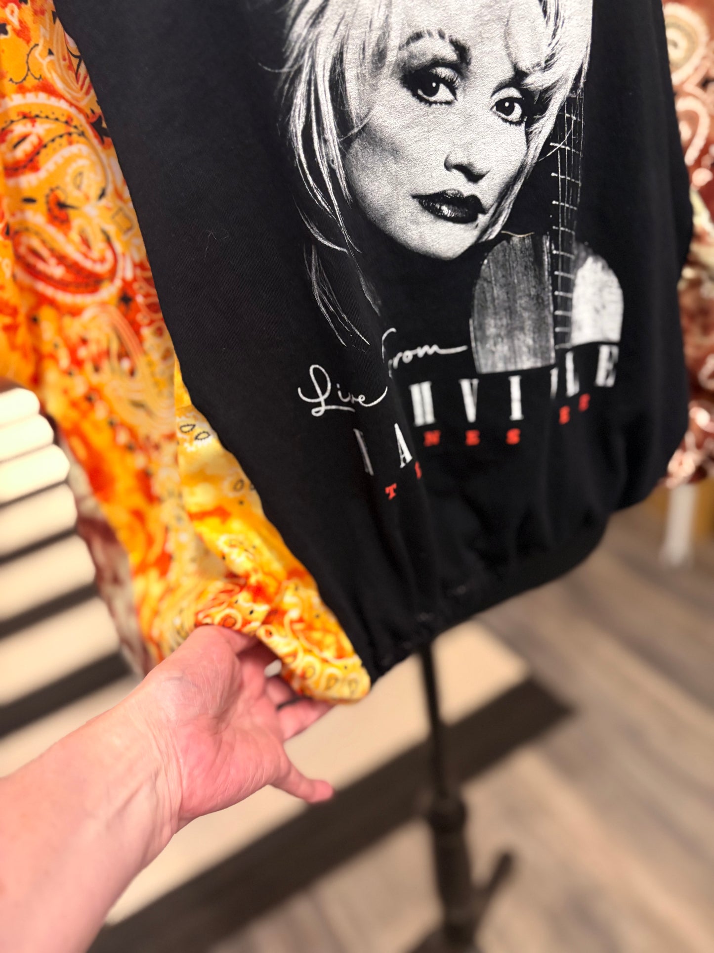 Nashville Dolly Bubble Bandana Sleeve Tee Fits a Small to XXL