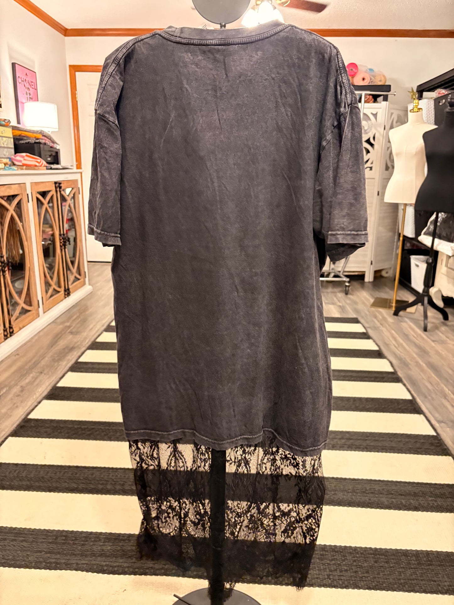 Eyeconic Lace Bottom Tee Dress OVERSIZED Fits a Small to XL