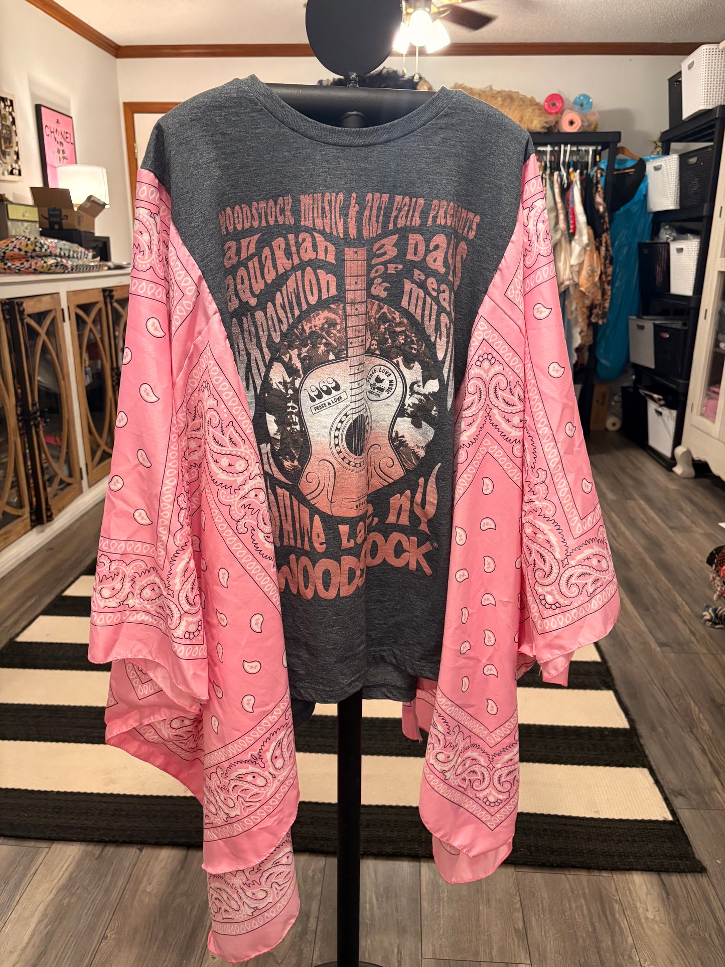 Pink Woodstock Bandana Poncho Tee Fits a Small to 3X