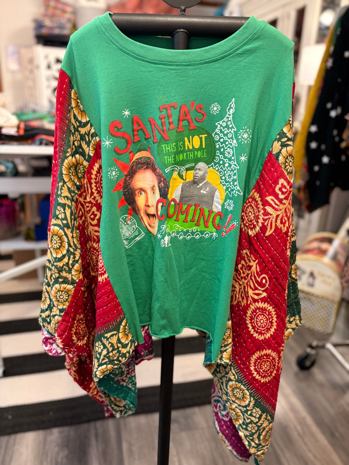 Santa’s Coming! Vintage Kantha Poncho One Size Fits a Small to XL Short
