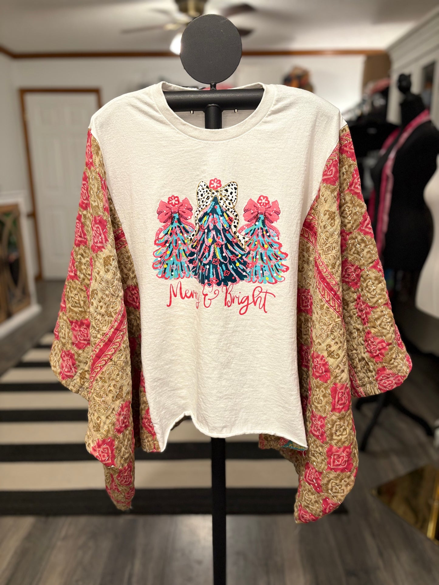 Merry and Bright Upcycled Vintage Kantha Poncho Tee One Size Fits A Small to XXL (6-18)
