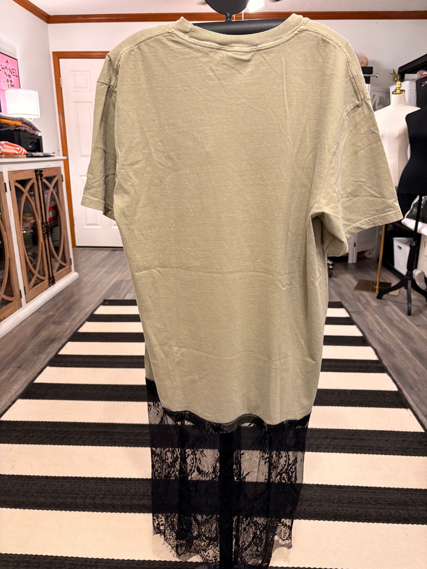 Peace and Love Lace Bottom Tee Dress OVERSIZED Fits a Small to Large