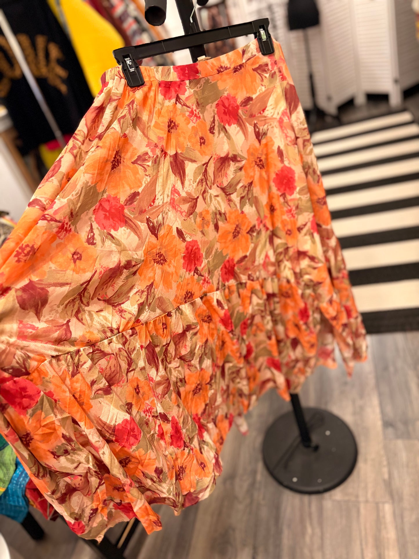 Peach Floral Asymmetrical Flowy Skirt Large