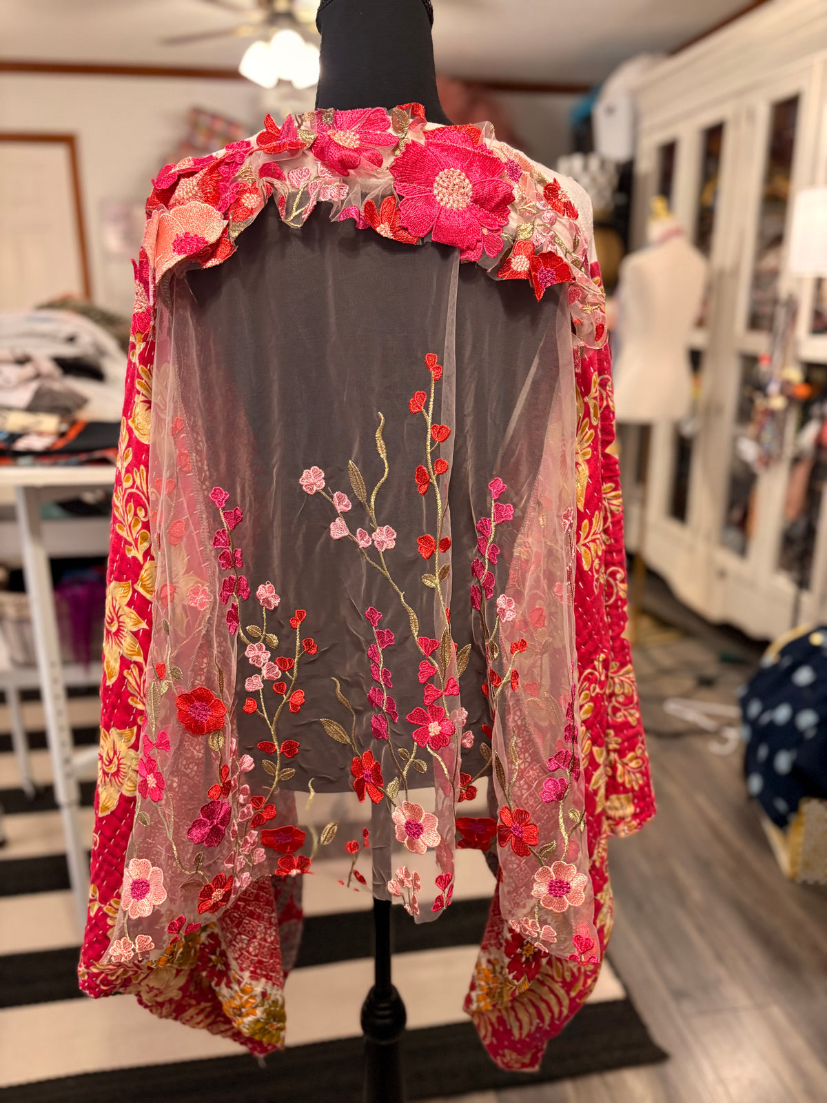 Stones and Flowers Vintage Kantha Poncho One Size Fits a Small to XXL