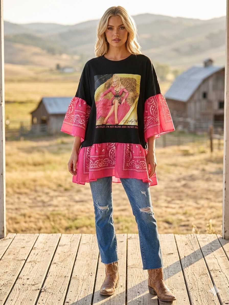 Dolly The Flirt Bandana Baby Doll Tee Fits a Small to 2X