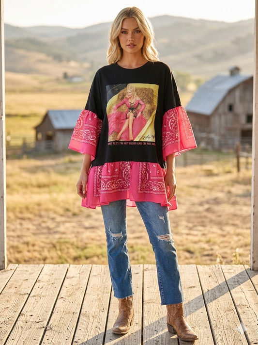 Dolly The Flirt Bandana Baby Doll Tee Fits a Small to 2X