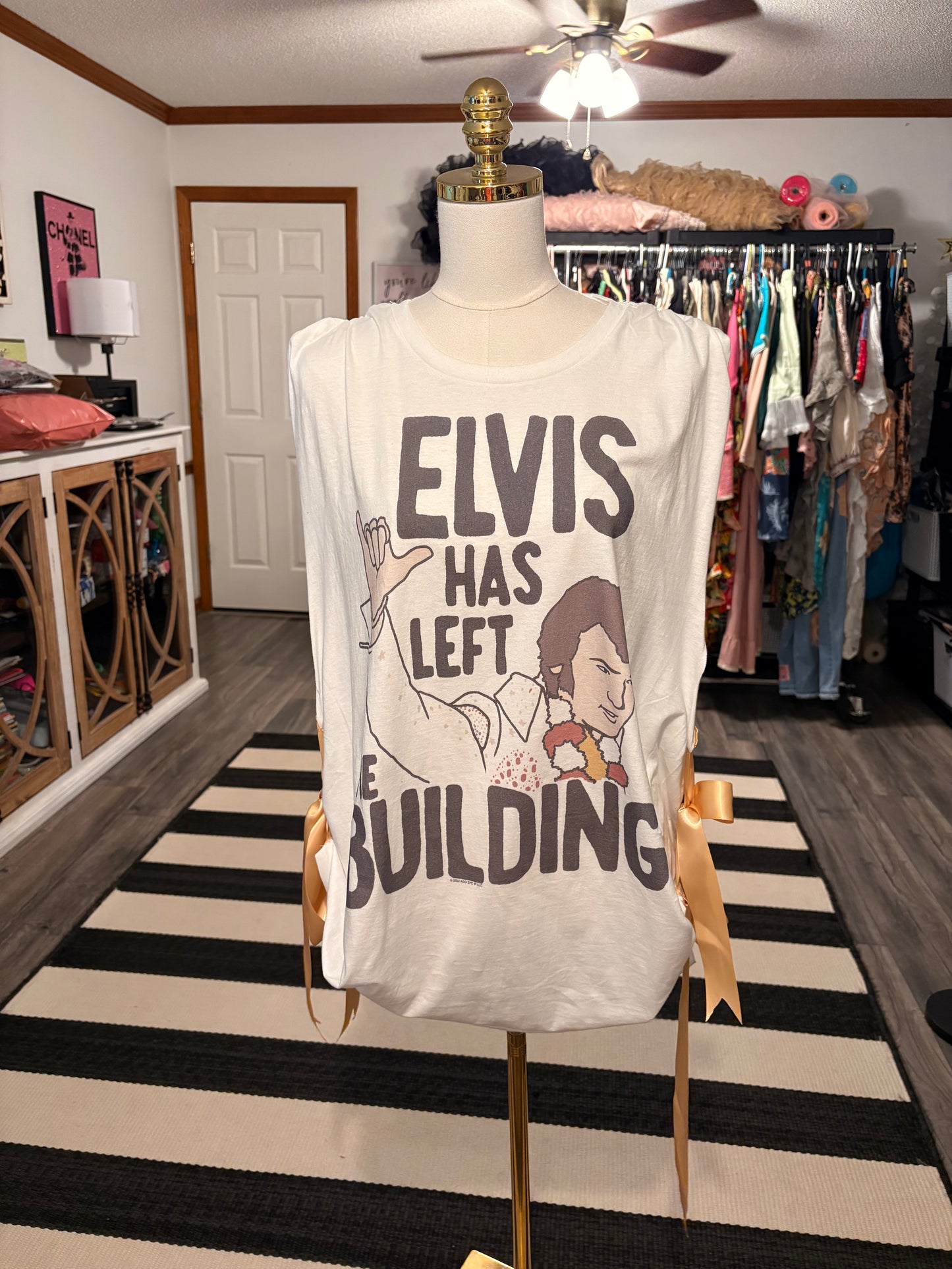 Elvis Has Left The Building Upcycled Ribbon Tank One Size Fits Small to 2X