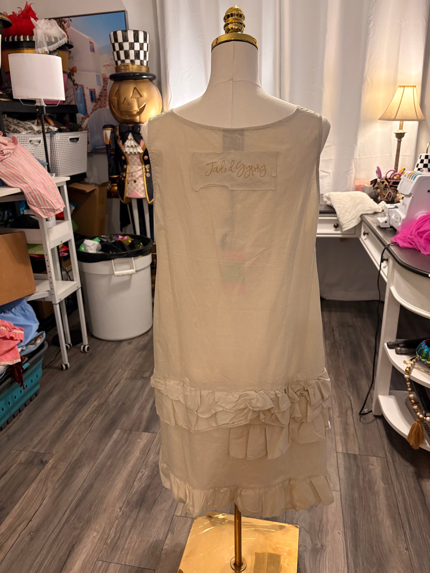 Rose Parchment Ruffled Tank Dress L/XL
