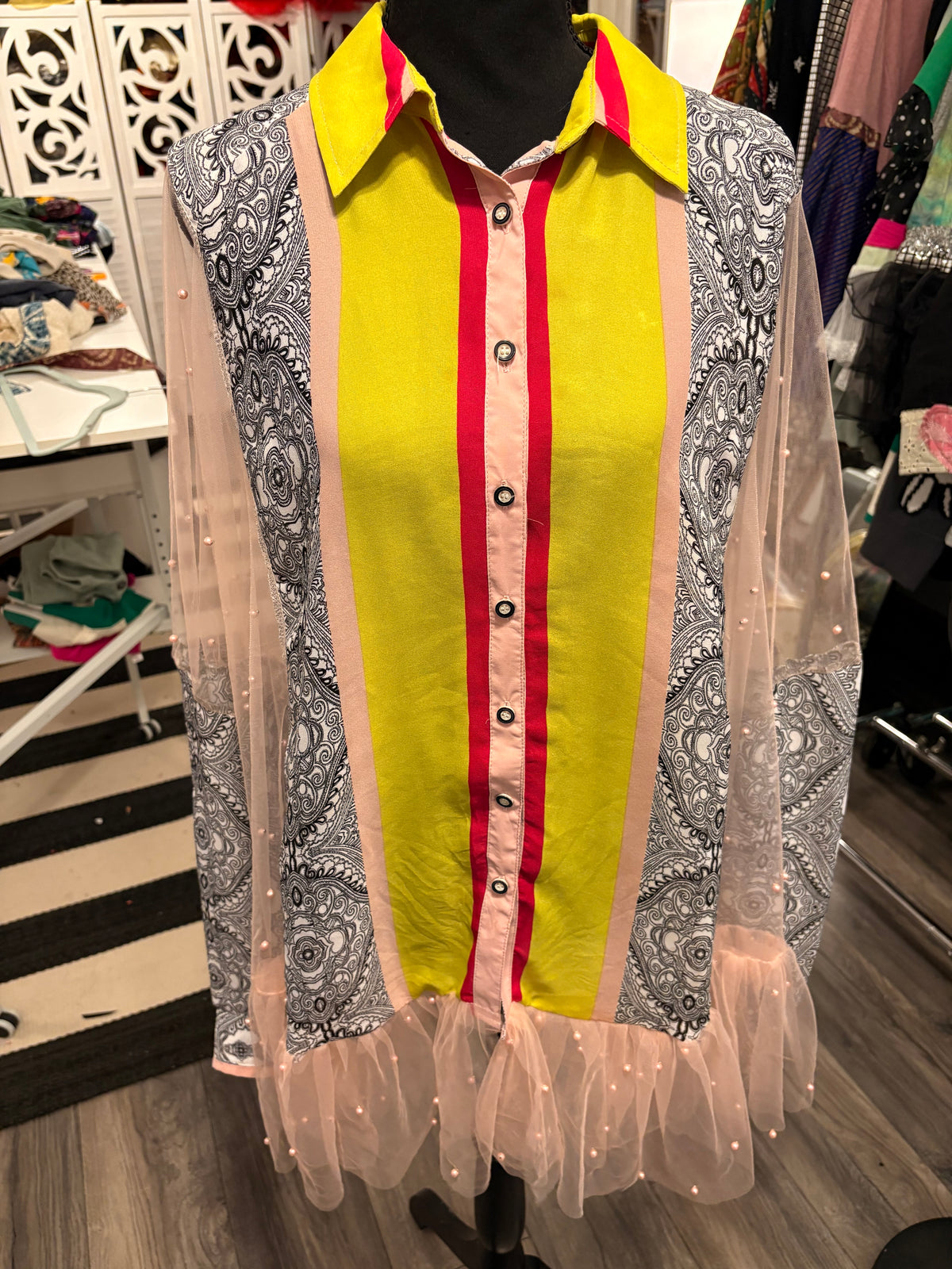 Pretty In pink Mesh and Pearl Tunic One Size fits a Small to 3X