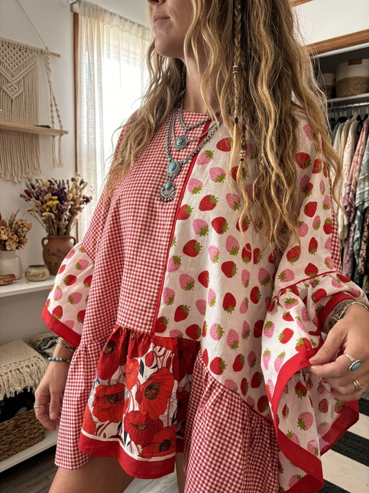 Strawberry Fields Bandana Ruffled Poncho One Size Fits a Small to 3X