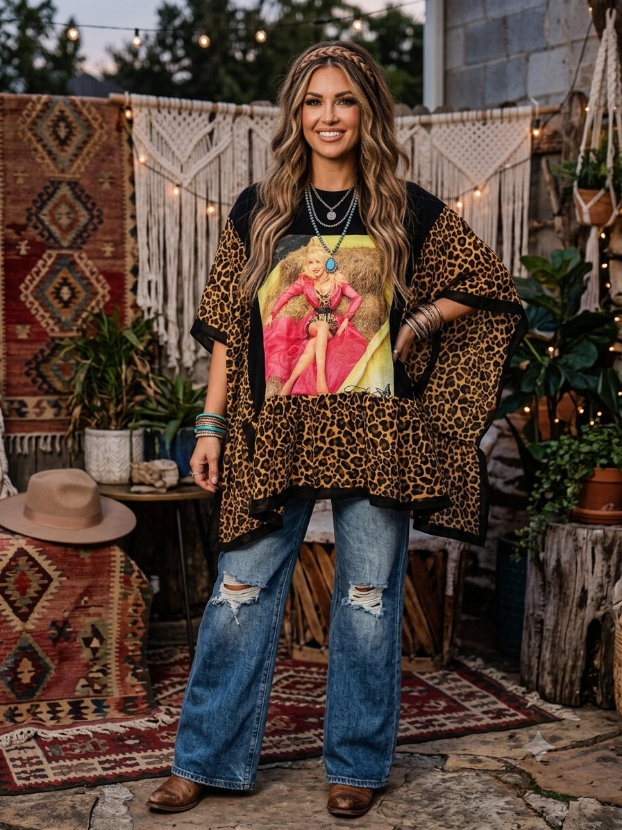 Cheetah Doll Bandana Ruffled Poncho One Size Fits a Small to 2X