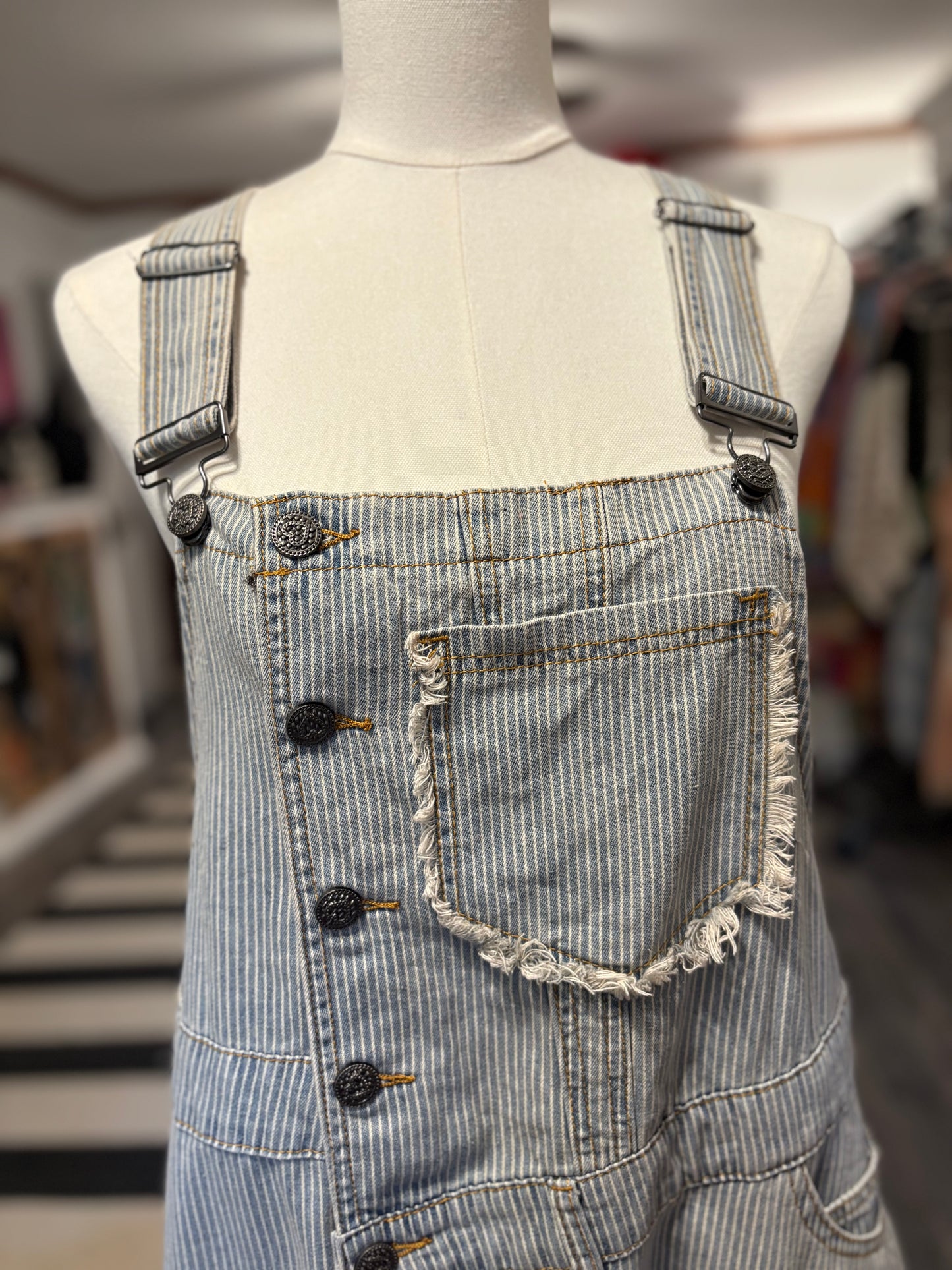 Striped Denim Overall Maxi Dress
