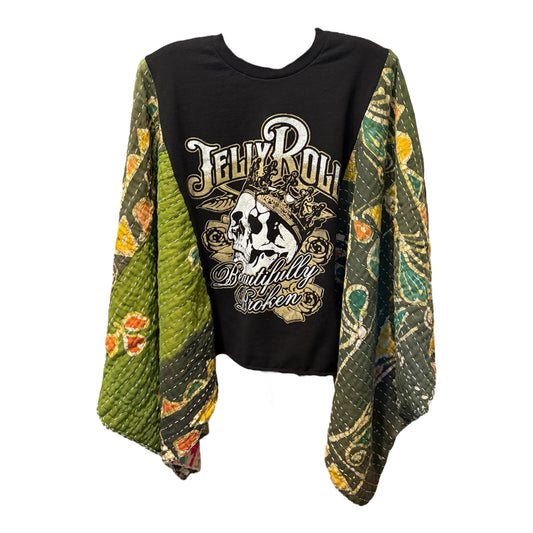 Jelly Roll Upcycled Vintage Kantha Poncho Tee Fits A Size Small to XL