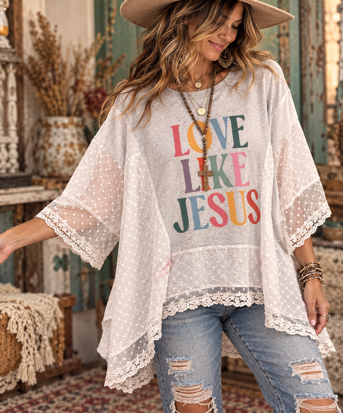 Love Like Jesus Lace Sweatshirt Tee One Size Fits a Small to 3X