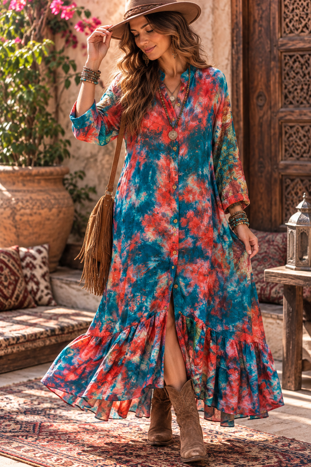 Jennifer Hi/Lo Silk Ruffled Duster One Size Fits Small to 2X 2-16