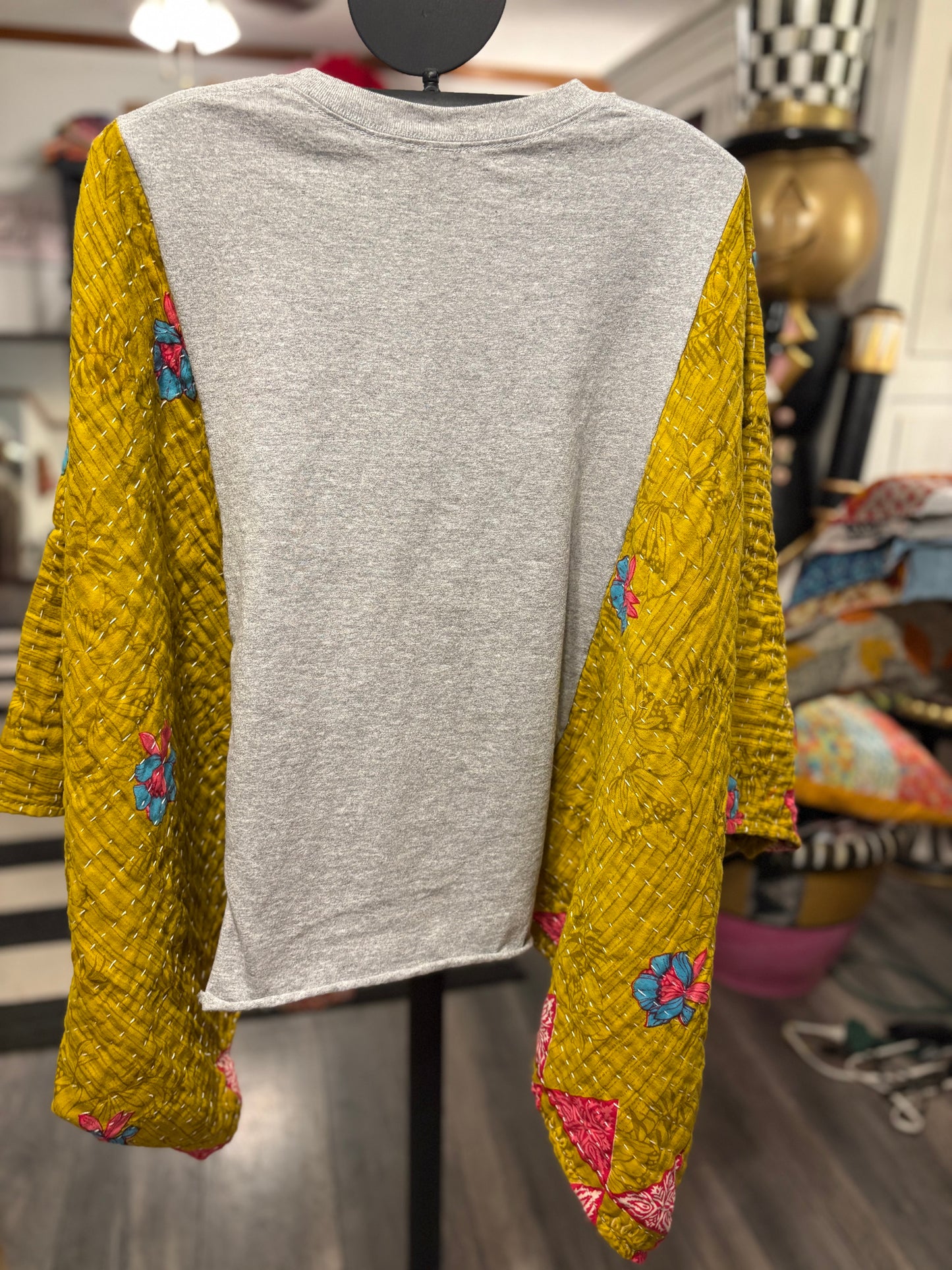 Holly Jolly Upcycled Vintage Kantha Poncho Tee Fits A Size Small to XXL