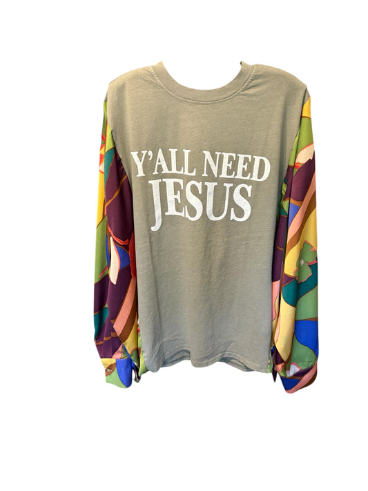 Yall Need Jesus Upcycled Drop-Sleeve Tee One Size Fits a Large to 3X