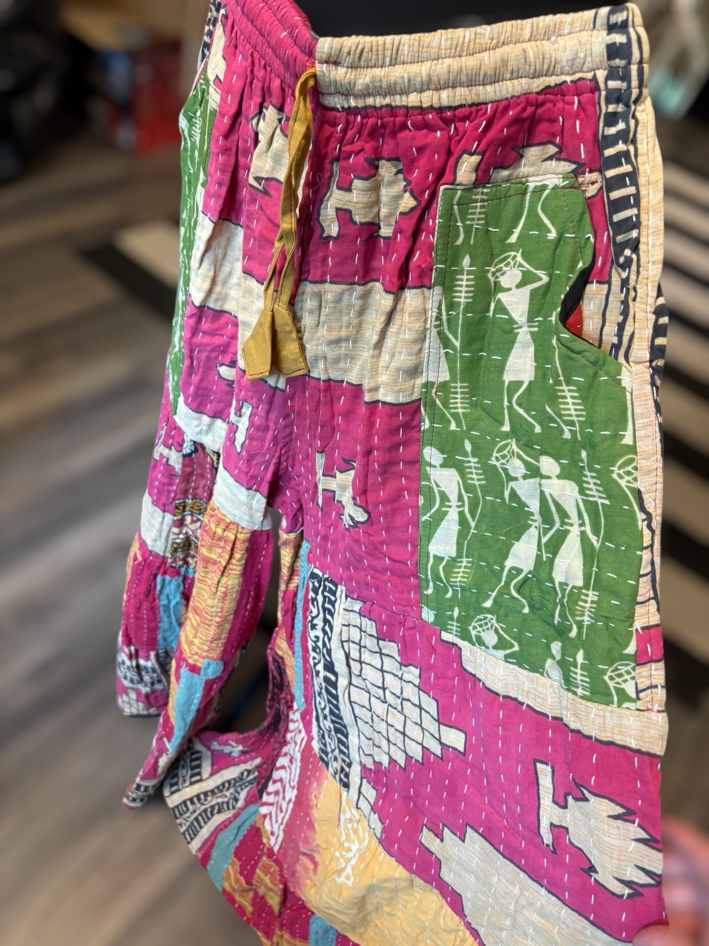 Donna Kantha Flowy Tiered Reversible Palazzo Pant with Pockets: One Size Fits Size 6-16