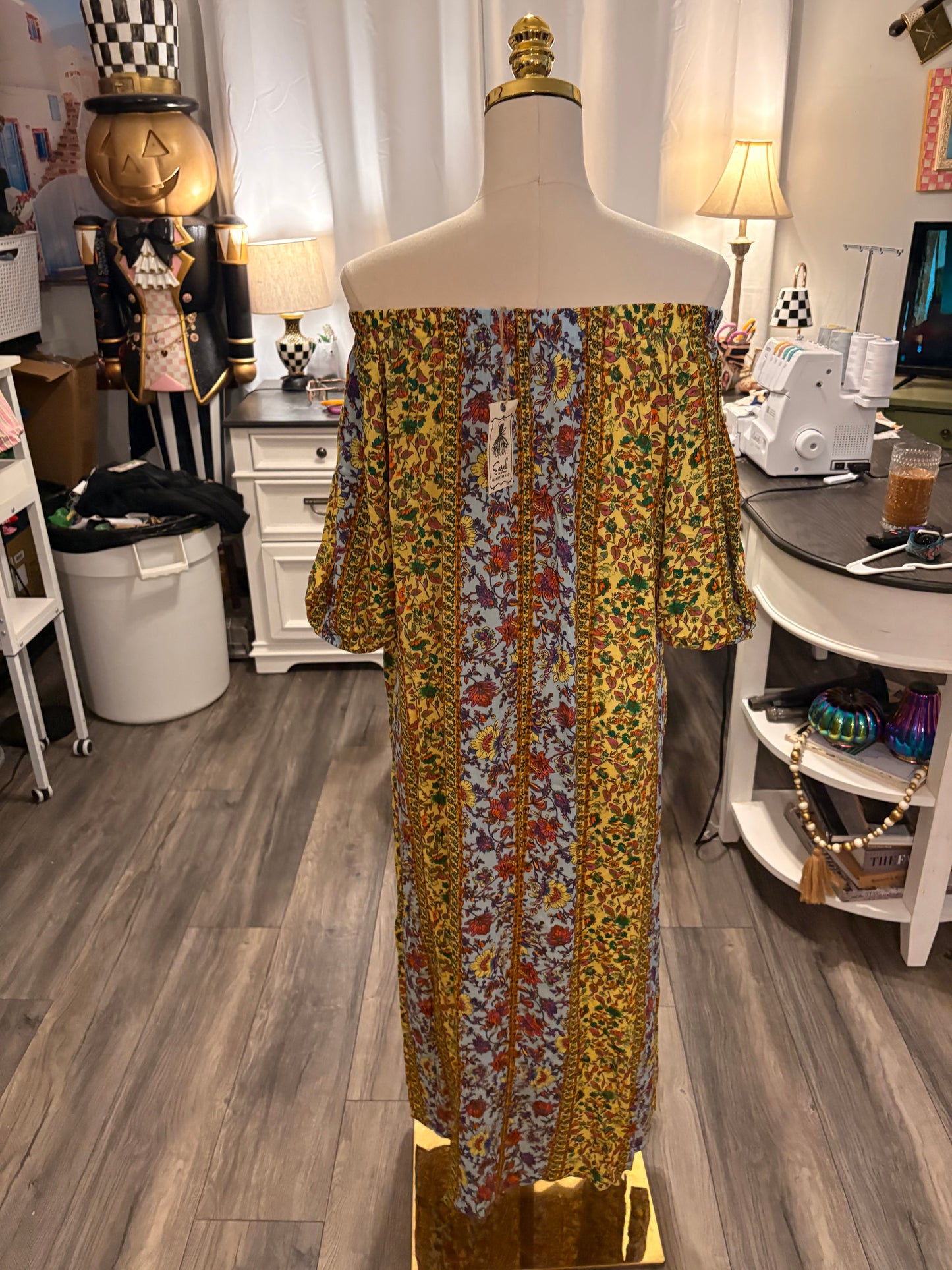 Yellow Floral Off Shoulder Dress Size Small