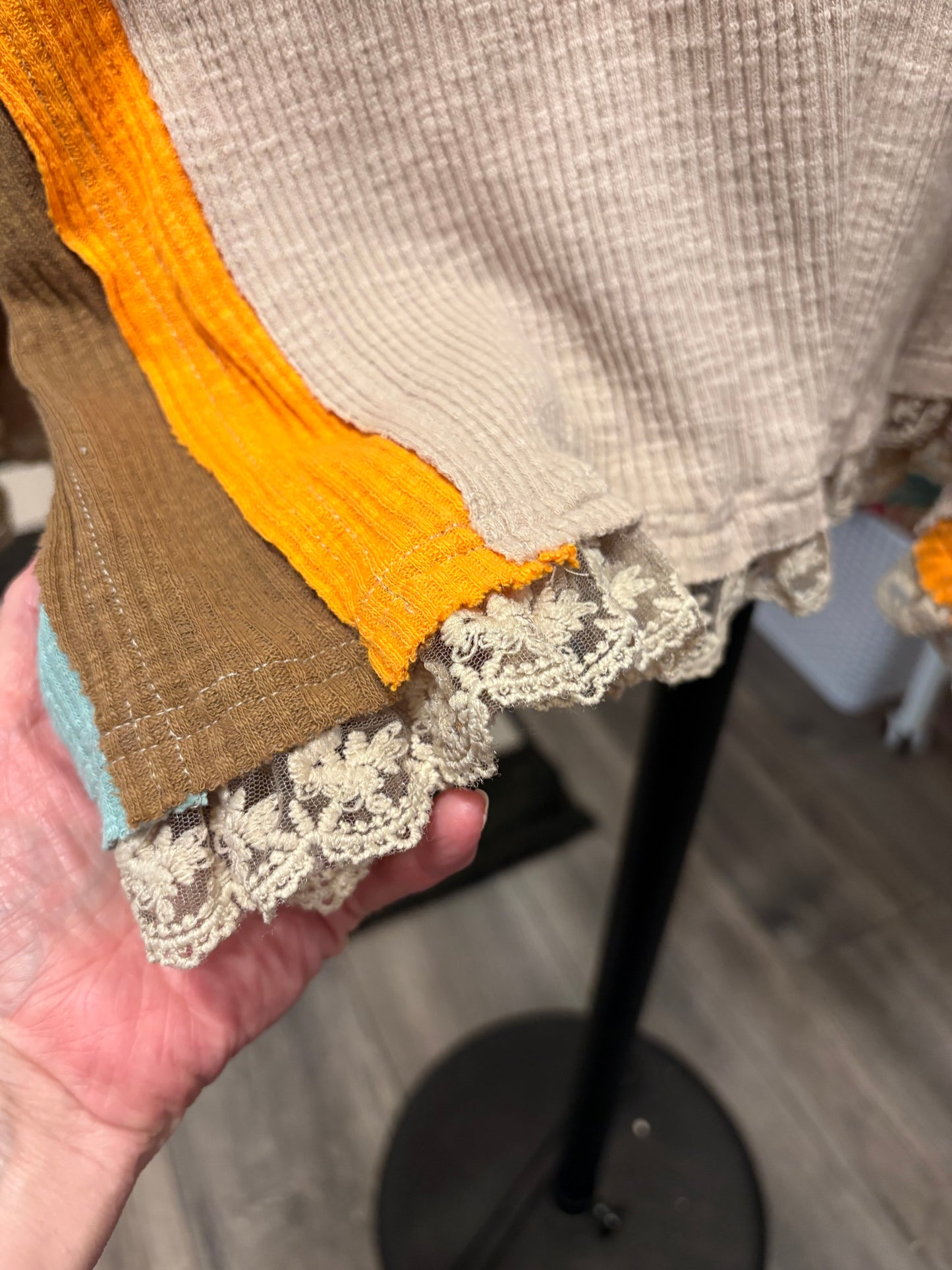 Lace Trim Thermal Knit Top Plus Size