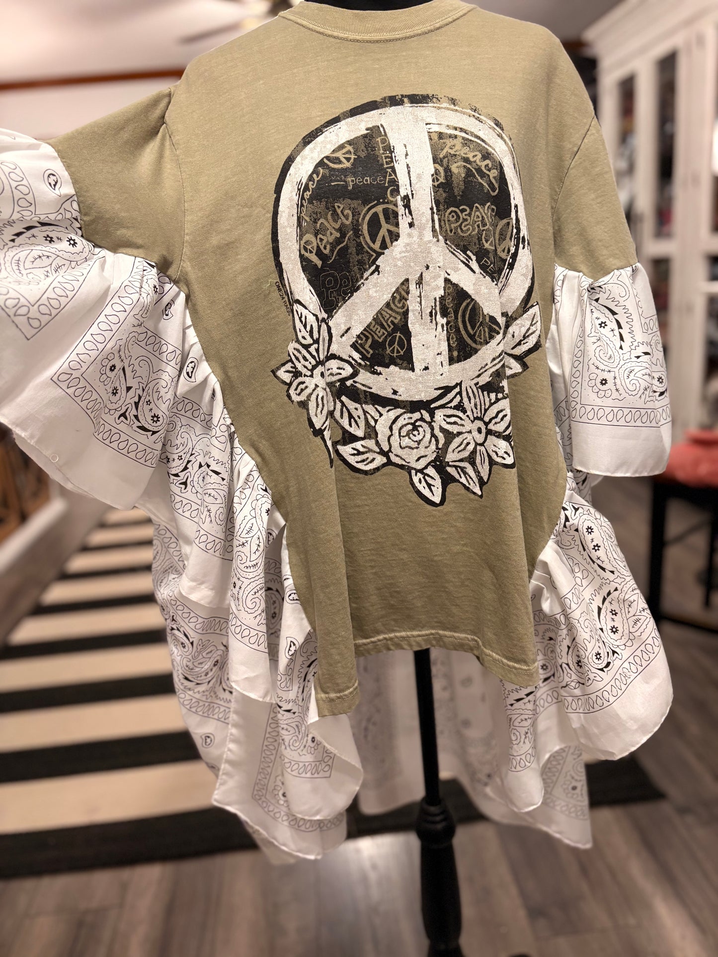 Peace Bandana Ruffle Hi/Lo Tee Fits a Small to XL