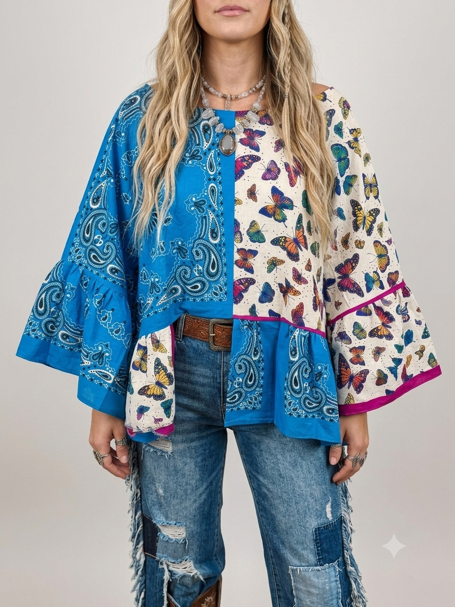Embrace Change Bandana Ruffled Poncho One Size Fits a Small to 3X