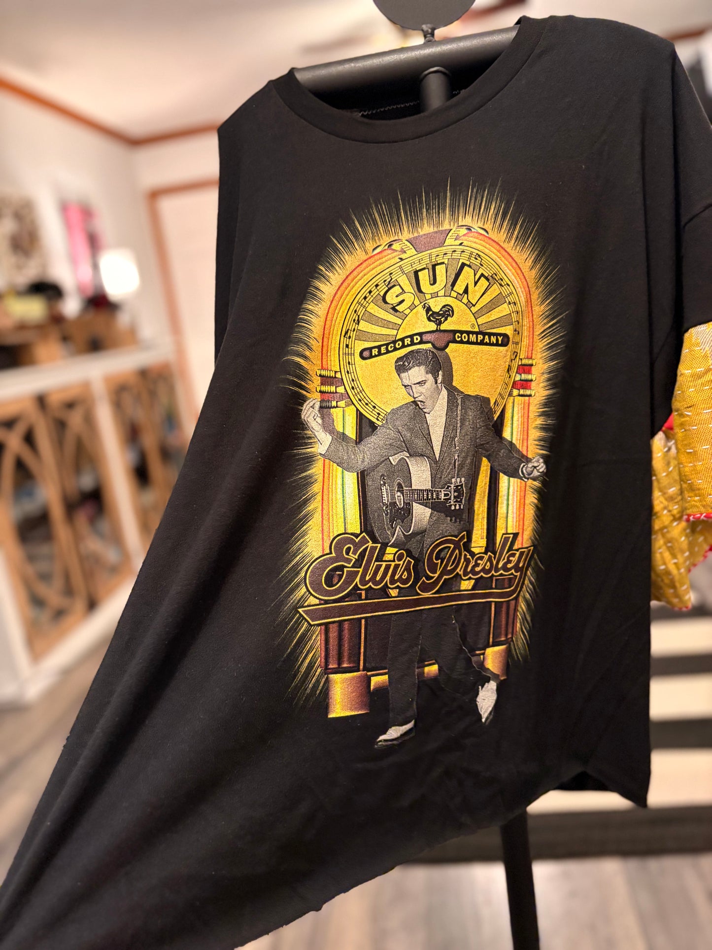 Sun Elvis Upcycled Vintage Kantha Sleeve Tee Fits a Small to 2X