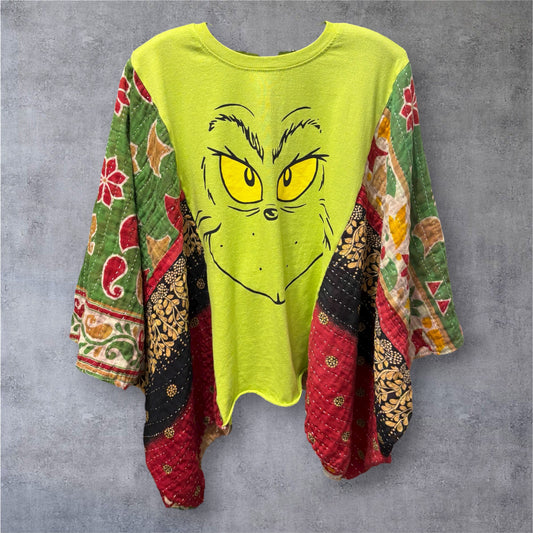 Grinch Vintage Kantha Poncho Tee One Size Fits a Small to XXL