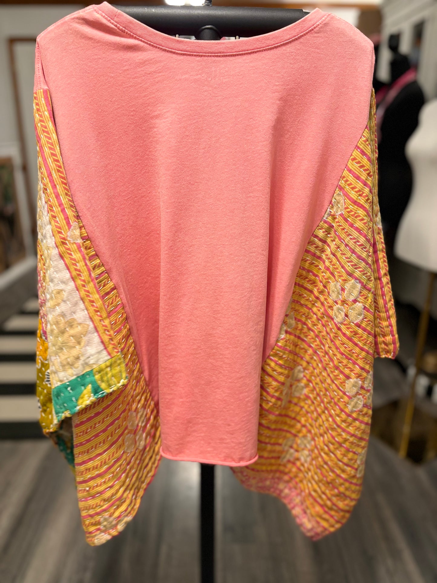 Stones Upcycled Vintage Kantha Poncho Tee One Size Fits A Large to 3X
