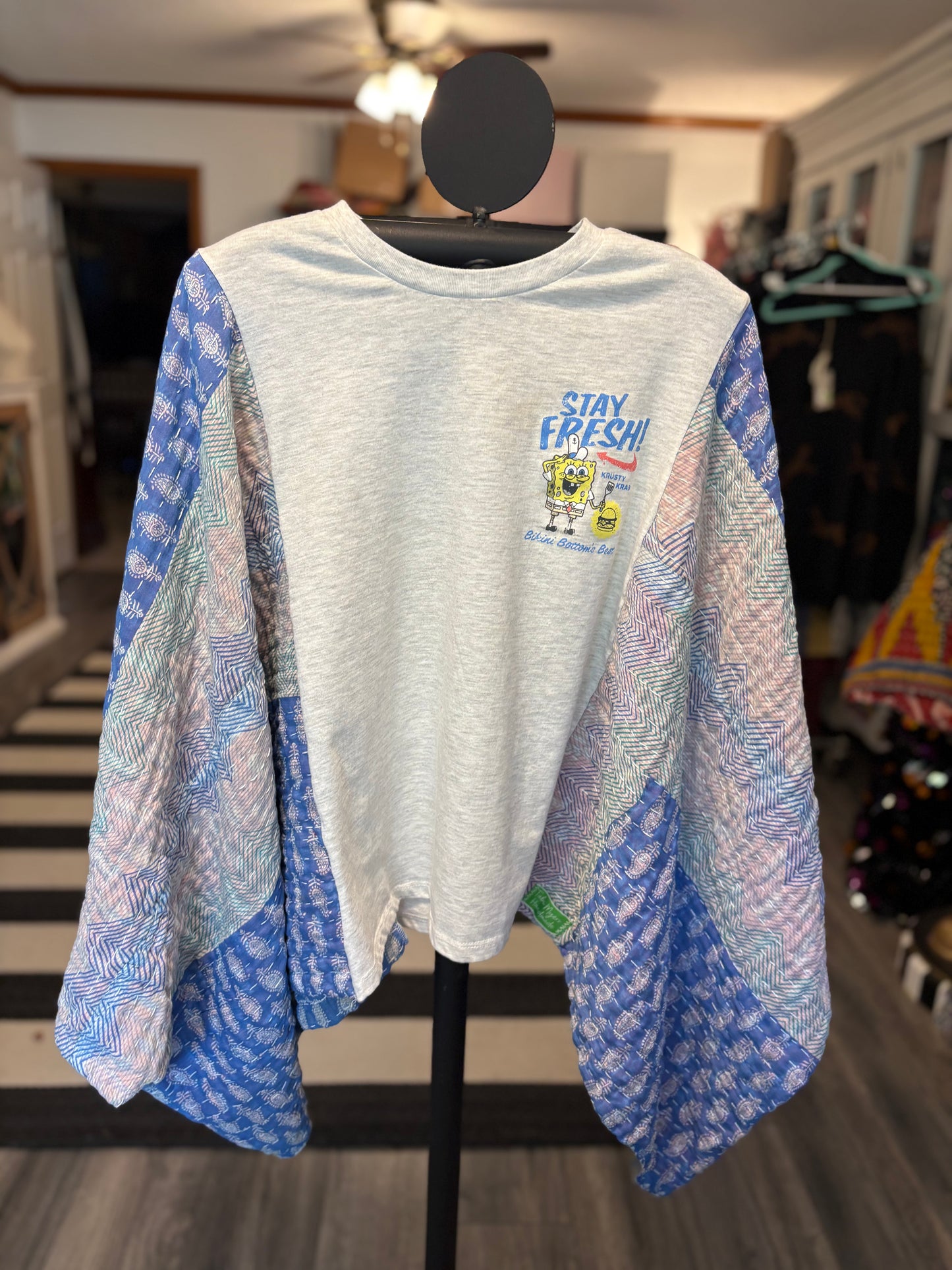 Krabby Patty Upcycled Vintage Kantha Poncho Tee Fits A Small to XL