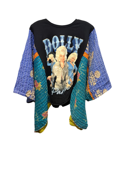 Dolly Upcycled Vintage Kantha Poncho Tee Fits A Size Small to XXL