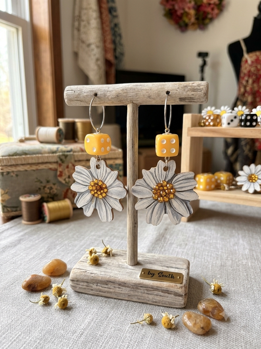 Daisy Dice Handcrafted Wooden Earrings