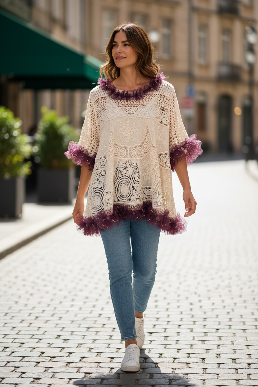 Violetta Upcycled Ballerina Crochet and Lace Top One Size Fits a Small to XL) 2-14