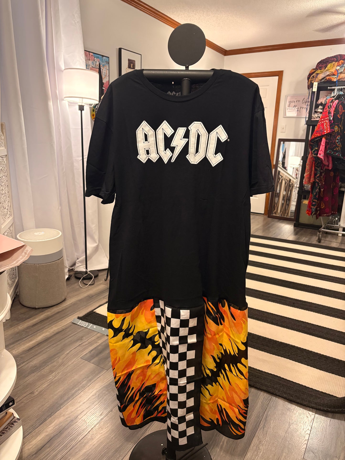 Let There Be Rock Patchwork Bottom Tee Dress OVERSIZED Fits a Small to Large